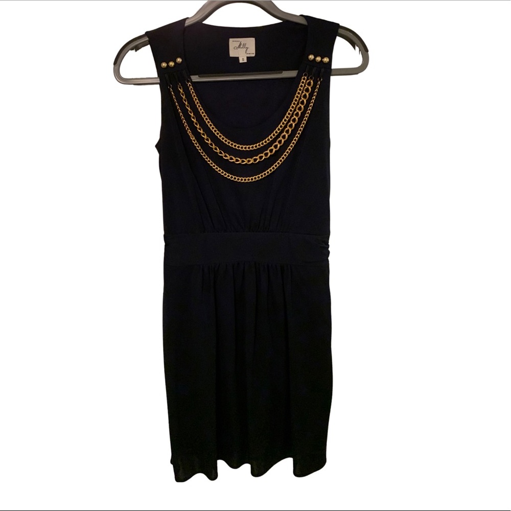 Milly Navy Blue Dress Gold Chain